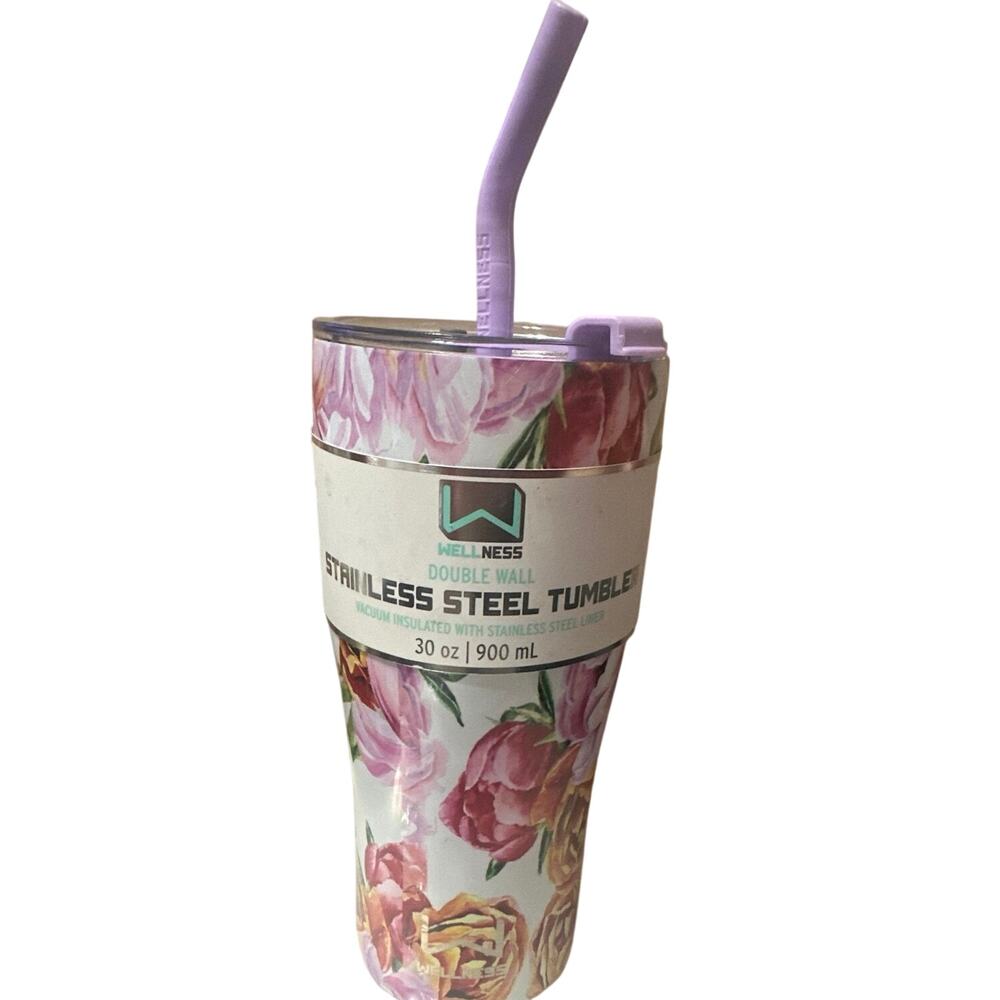 New Well ess Double wall stainless ateel timbler 30 oz w/lid & ss straw Rosey